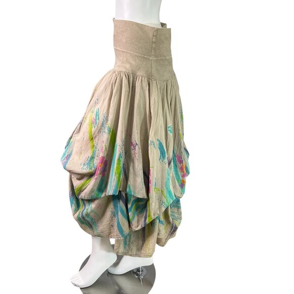 Expressions by Leslie Cotton Asymmetrical Skirt Dress Handpainted, Handmade M - Picture 4 of 7